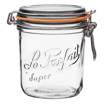 Le Parfait Super Terrine - 750ml French Glass Canning Jar w/Straight Body, Airtight Rubber Seal & Glass Lid, 24oz/Pint & Half (Single Jar)