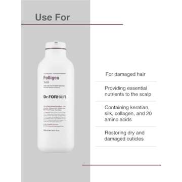 DR.FORHAIR Folligen Silk Shampoo 16.9 fl oz 500 ml For Thinning Hair Damaged Cuticles Growth Care Treatment Sulfate Silicone Free