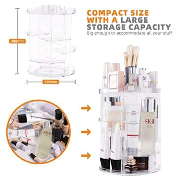 Peyton Makeup Organizer， 360 Rotating Makeup Organizer,DIY Adjustable Spinning Holder Storage Display Case with 8 Layers Large Capacity, Fits Makeup Brushes, Lipsticks and More, Clear Transparent.