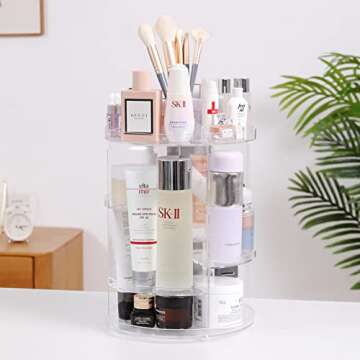 Peyton Makeup Organizer， 360 Rotating Makeup Organizer,DIY Adjustable Spinning Holder Storage Display Case with 8 Layers Large Capacity, Fits Makeup Brushes, Lipsticks and More, Clear Transparent.