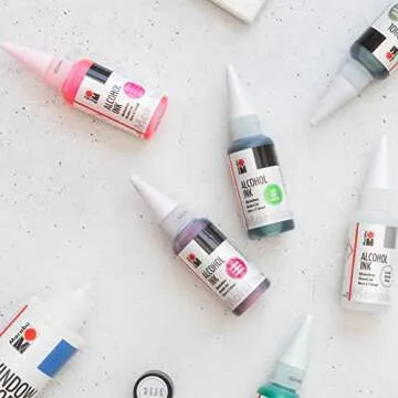 Marabu Yellow Alcohol Ink Set - 5 Colors Set, Sunshine Yellow, Metallic Yellow, Sahara, Lemon, Neon Yellow - Alcohol Ink for Epoxy Resin, Tumblers, Alcohol Ink Paper - Large 0.68 Ounce Inks