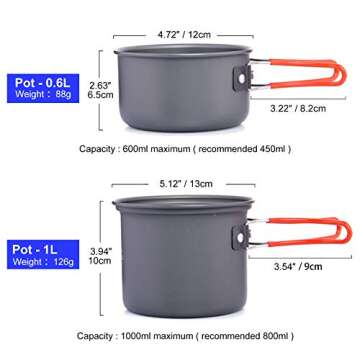 Widesea 8pcs Camping Cookware Mess Kit with Lightweight Pot Pan Stove and Tank Bracket, Fork Knife S...