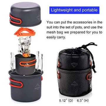 Widesea 8pcs Camping Cookware Mess Kit with Lightweight Pot Pan Stove and Tank Bracket, Fork Knife Spoon Kit for Backpacking, Outdoor Camping Hiking and Picnic