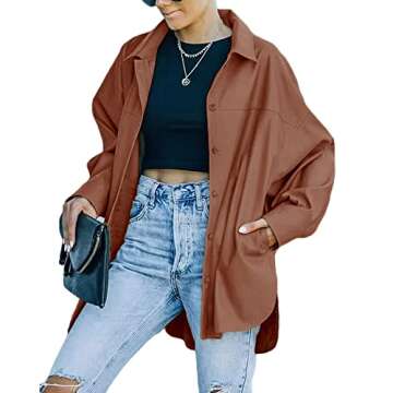 Cnkwei Womens Faux PU Leather Shackets - Trendy Outwear