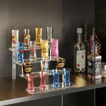 WINKINE Clear Perfume Organizer, Acrylic Risers for Display, Risers Compatible with Funko Amiibo POP Figures, 4 Tiered Cupcake Stand for Dresser, Cologne Stand Organizer, Shelf Stand Risers, 3 Pack