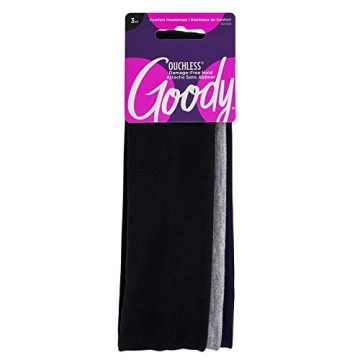 Goody Ouchless Comfort Head Wraps - 3 Ct, Black/Grey, Soft & Stretchy Fabric Headbands for Women & M...