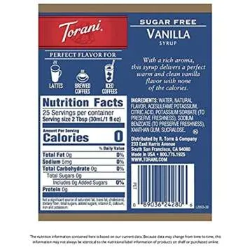 Torani Sugar Free Vanilla Syrup for Delicious Coffee Elevation