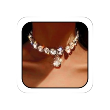 ACEDRE Rhinestone Choker Necklace Large Crystal Pendant Necklaces Silver Diamond Neck Chain Party Pr...