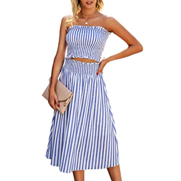 Angashion Women's Floral Crop Top Maxi Skirts Set 2 Piece Outfit Dress