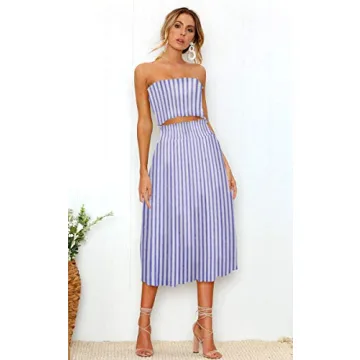 Angashion Women's Floral Crop Top Maxi Skirts Set 2 Piece Outfit Dress