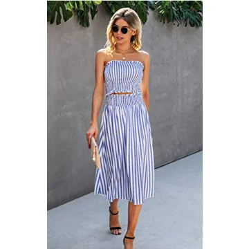 Angashion Women's Floral Crop Top Maxi Skirts Set 2 Piece Outfit Dress