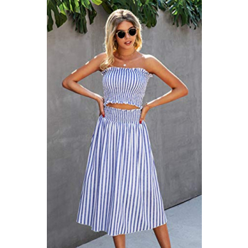 Angashion Women's Floral Crop Top Maxi Skirts Set 2 Piece Outfit Dress