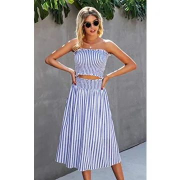 Angashion Women's Floral Crop Top Maxi Skirts Set 2 Piece Outfit Dress