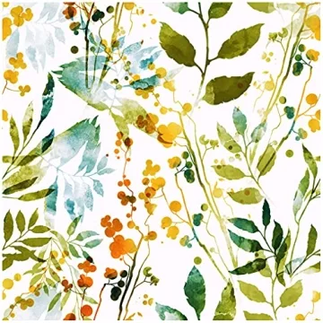 Blooming Wall Watercolor Green Blue Yellow Leaf Peel and Stick Wallpaper Self Adhesive Wall Mural Wa...