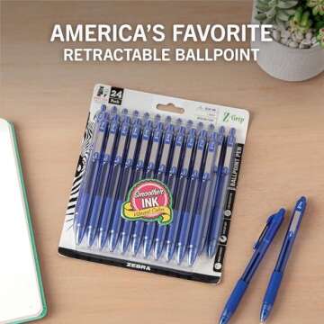 Zebra Z-Grip Retractable Ballpoint Pens - 24 Pack