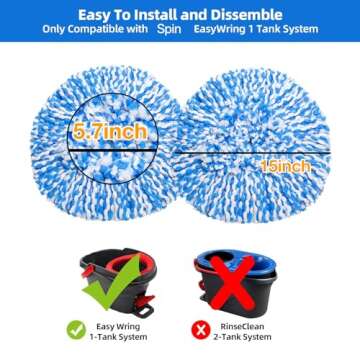4 Pack Spin Mop Replacement Heads Compatible for O Ceda EasyWring 1-Tank Triangle System, Microfiber...
