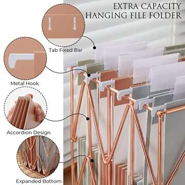 Y YOMA 6 Pack Extra Capacity Hanging File Folders Letter Size Accordion Decorative File Folder Cute Colored Hanging Folder Organizer for Office Home with 1/5-Cut Adjustable Tabs, Natural Color