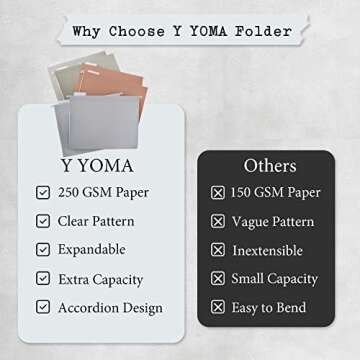 Y YOMA 6 Pack Extra Capacity Hanging File Folders Letter Size Accordion Decorative File Folder Cute Colored Hanging Folder Organizer for Office Home with 1/5-Cut Adjustable Tabs, Natural Color