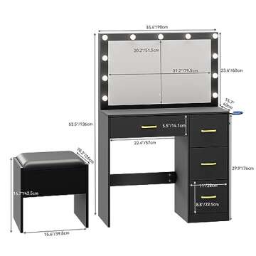 Elegant DWVO Makeup Vanity with LED Lights & Storage