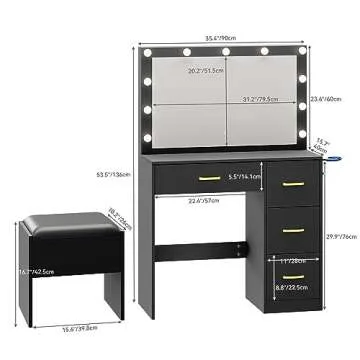 Elegant DWVO Makeup Vanity with LED Lights & Storage