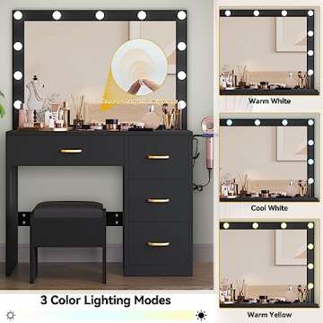 Elegant DWVO Makeup Vanity with LED Lights & Storage
