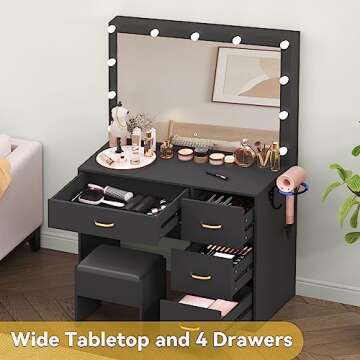 Elegant DWVO Makeup Vanity with LED Lights & Storage