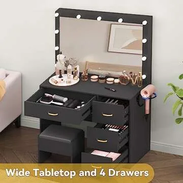 Elegant DWVO Makeup Vanity with LED Lights & Storage