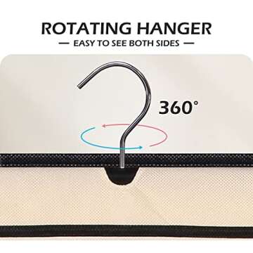 MISSLO Dual-sided Hanging Jewelry Organizer with 40 Pockets and 20 Hook & Loops Closet Necklace Holder for Earring Bracelet Ring Chain with Rotating Hanger, Beige