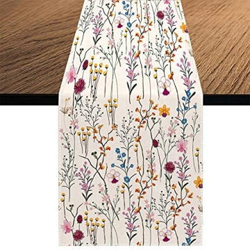 Watercolor Wildflowers Table Runner - 13x70 Inch Colorful Summer Decor
