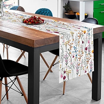 Colorful Watercolor Wildflowers Table Runner 13x70