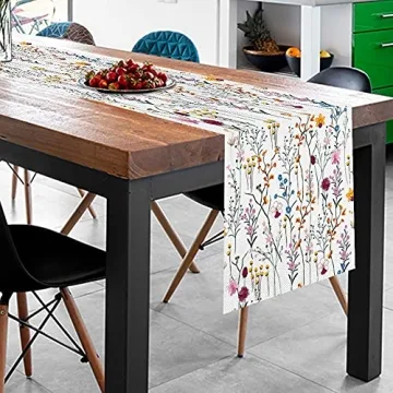 Colorful Watercolor Wildflowers Table Runner 13x70