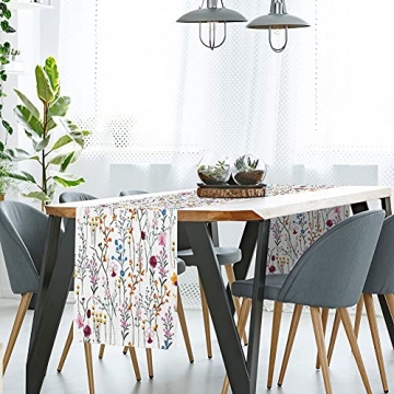 Colorful Watercolor Wildflowers Table Runner 13x70