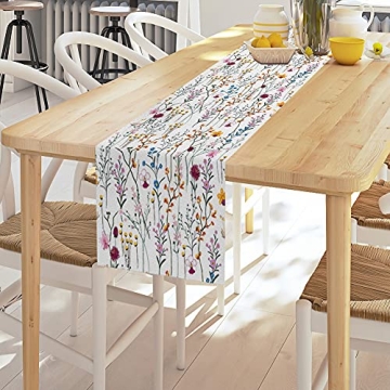 Colorful Watercolor Wildflowers Table Runner 13x70