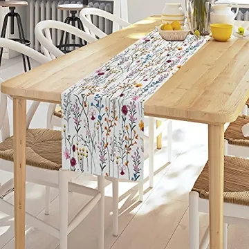 Colorful Watercolor Wildflowers Table Runner 13x70