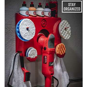 Adam's Polishes Polisher & Detailing Product Storage Station - Mounts On Any Wall for Easy, Efficient Storage - Stores Polishing Pads, Bottles of Car Polish and Compounds, Polisher, and More