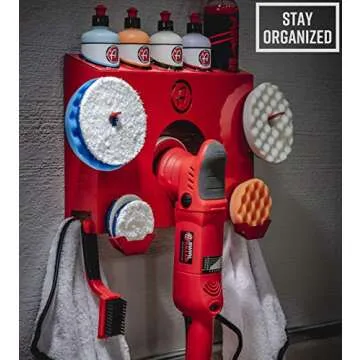 Adam's Polishes Polisher & Detailing Product Storage Station - Mounts On Any Wall for Easy, Efficient Storage - Stores Polishing Pads, Bottles of Car Polish and Compounds, Polisher, and More