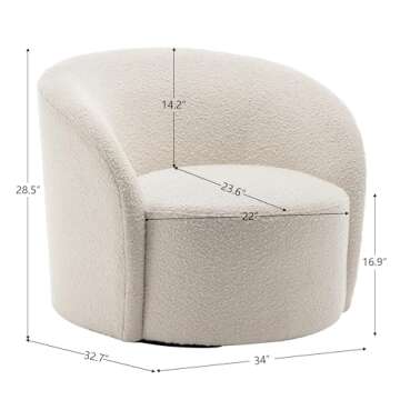 Comfortable KINWELL 34" Mid Century Modern Swivel Barrel Chair, Upholstered in Boucle for Any Room