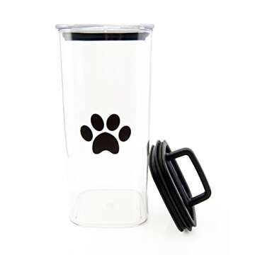 Airscape Pet Lite Plastic Dry Food Storage Canister - Patented Airtight Lid Preserves Dog and Cat Food Freshness, Clear Treat Container Paw Print (Large)