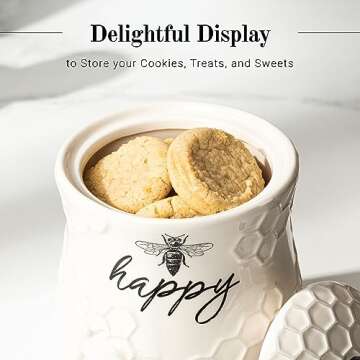 Young's Inc. Ceramic Bee Cookie Jar - 5" W x 5" D x 7" H - Cookie Jars for Kitchen Counter - Tea Canister