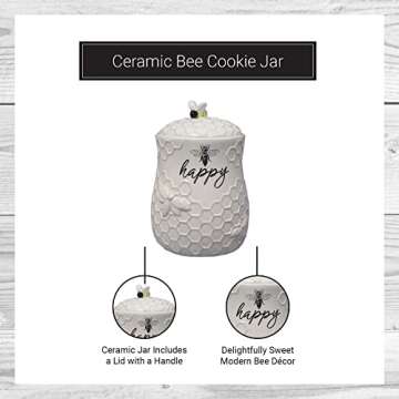 Young's Inc. Ceramic Bee Cookie Jar - 5" W x 5" D x 7" H - Cookie Jars for Kitchen Counter - Tea Canister