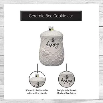 Young's Inc. Ceramic Bee Cookie Jar - 5" W x 5" D x 7" H - Cookie Jars for Kitchen Counter - Tea Canister