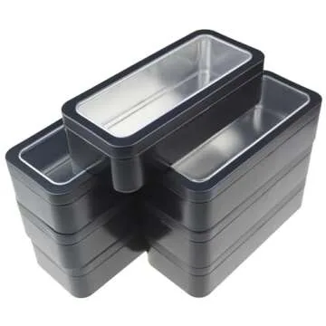 Goodma 7Pcs Rectangle Metal Tins Containers with Lids Mini Storage Canister Jars Set for Home Kitchen, Office and School Supplies, 5.9" x 2.75" x 1.57" (Black)