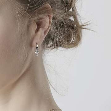 Selenichast Pearl Cross Earrings for Women Gold Plated