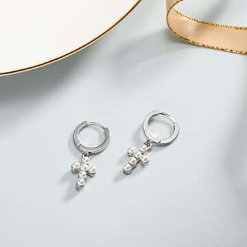 Selenichast Pearl Cross Earrings for Women Gold Plated