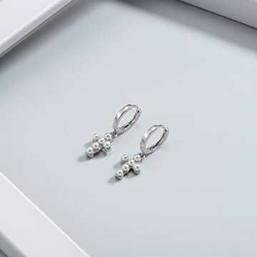 Selenichast Pearl Cross Earrings for Women Gold Plated