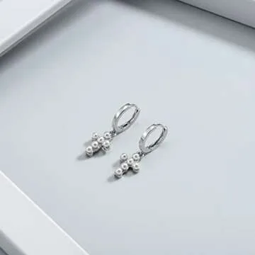 Selenichast Pearl Cross Earrings for Women Gold Plated