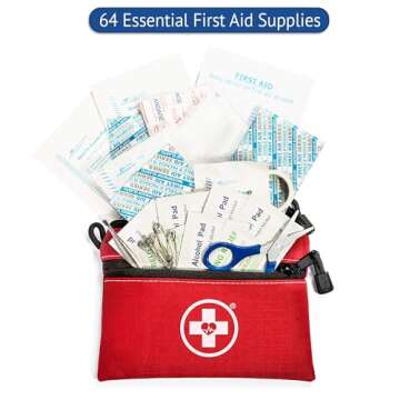 Swiss Safe 2-in-1 First Aid Kit for Car, Travel & Home, Businesses - Bonus Mini Kit for Medical Emergency Aid, Survival, Camping - FSA & HSA Eligible - 64 Piece, Travel FAK