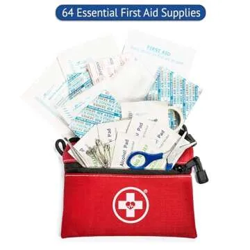 Swiss Safe 2-in-1 First Aid Kit for Car, Travel & Home, Businesses - Bonus Mini Kit for Medical Emergency Aid, Survival, Camping - FSA & HSA Eligible - 64 Piece, Travel FAK