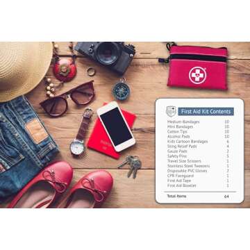 Swiss Safe 2-in-1 First Aid Kit for Car, Travel & Home, Businesses - Bonus Mini Kit for Medical Emergency Aid, Survival, Camping - FSA & HSA Eligible - 64 Piece, Travel FAK