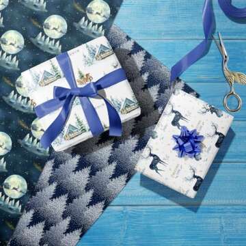 WAPLIGHAL Eco-Friendly Blue Christmas Wrapping Paper